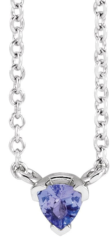 14K Gold Trillion Natural Tanzanite Solitaire Necklace - White Gold