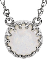 14K Gold Round Natural White Opal Cabochon Crown Necklace - White Gold