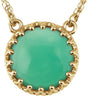 14K Gold Round Natural Green Chrysoprase Cabochon Crown Necklace