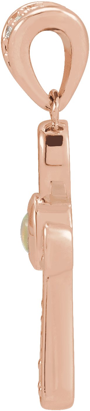 14K Gold Round Natural White Opal & Natural Diamond Cabochon Ankh Cross Necklace or Pendant - Rose Gold - view 2