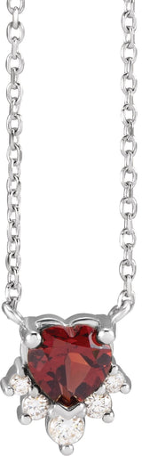 Platinum Natural Mozambique Garnet & Natural Diamond Accented Heart Necklace