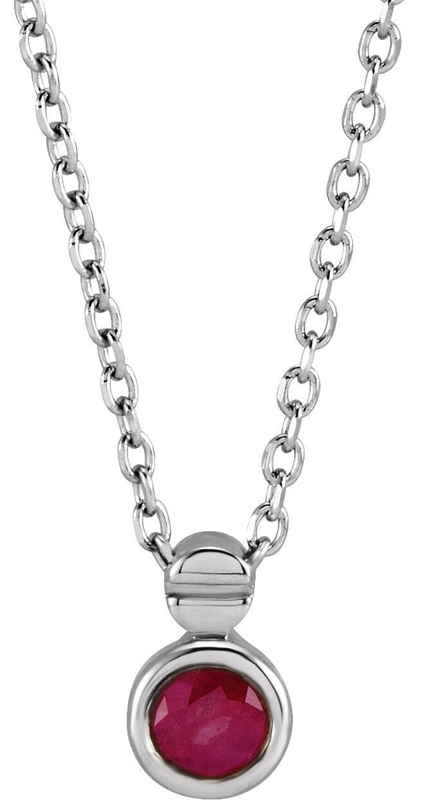 Platinum Round Natural Ruby Accented Necklace or Slide Pendant