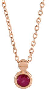 14K Gold Round Natural Ruby Accented Necklace or Slide Pendant - Rose Gold