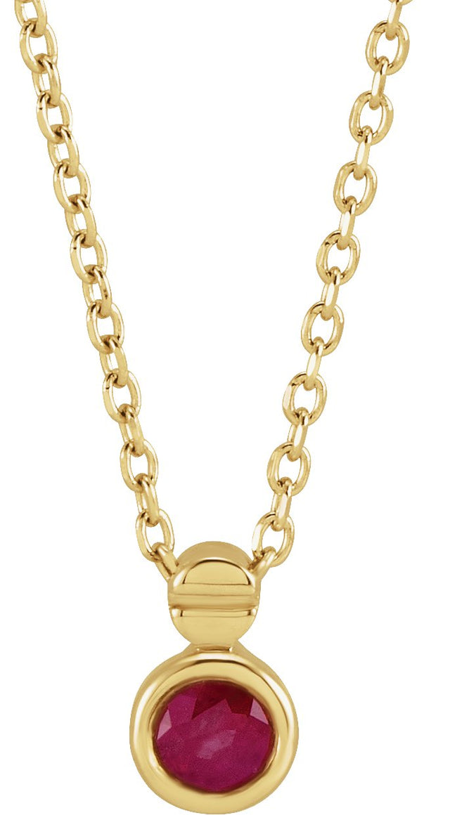 14K Gold Round Natural Ruby Accented Necklace or Slide Pendant - Yellow Gold