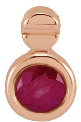 14K Gold Round Natural Ruby Accented Necklace or Slide Pendant - Rose Gold