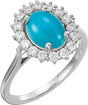 Platinum Oval Natural Turquoise & Natural Diamond Halo-Style Cabochon Ring