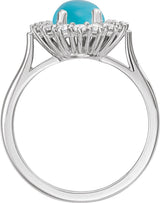 14K Gold Oval Natural Turquoise & Natural Diamond Halo-Style Cabochon Ring - White Gold - view 2