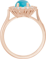 14K Gold Oval Natural Turquoise & Natural Diamond Halo-Style Cabochon Ring - Rose Gold - view 2