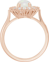 14K Gold Oval Natural White Ethiopian Opal & Natural Diamond Halo-Style Cabochon Ring - Rose Gold - view 2