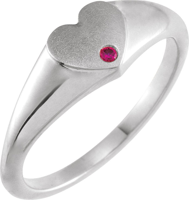 Platinum Round Natural Ruby Heart Signet Ring