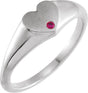 Platinum Round Natural Ruby Heart Signet Ring