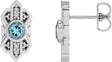 Platinum Round Natural Aquamarine & Natural Diamond Art Deco Earrings
