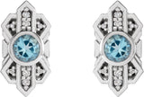 Platinum Round Natural Aquamarine & Natural Diamond Art Deco Earrings - view 2