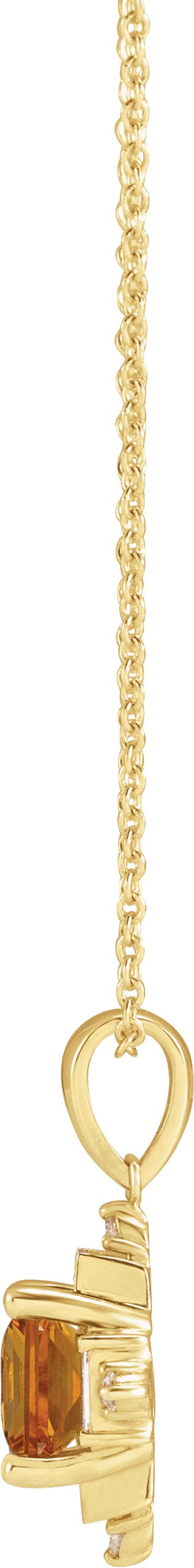 14K Gold Square Natural Citrine & Natural Diamond Geometric Necklace or Pendant - Yellow Gold - view 2