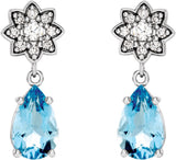 14K Gold Pear Natural Aquamarine Floral Earrings - White Gold - view 2
