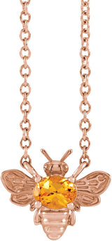 14K Gold Oval Natural Spessartite Garnet Bee Necklace - Rose Gold
