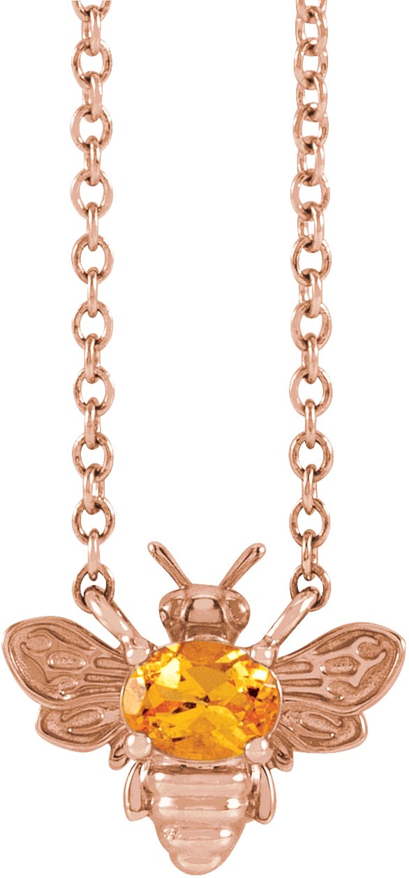 14K Gold Oval Natural Spessartite Garnet Bee Necklace - Rose Gold