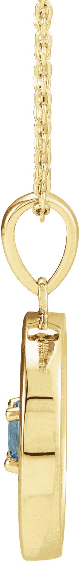 14K Gold Round Natural Aquamarine & Natural Diamond Accented Disc Necklace or Pendant - Yellow Gold - view 2