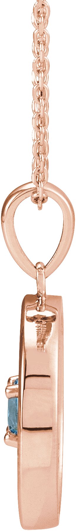 14K Gold Round Natural Aquamarine & Natural Diamond Accented Disc Necklace or Pendant - Rose Gold - view 2