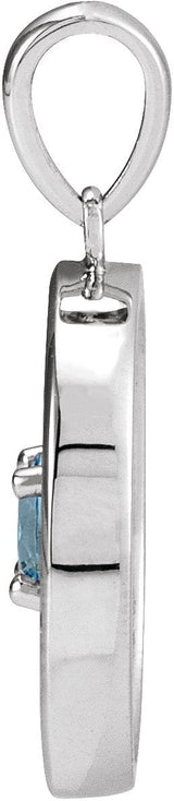 14K Gold Round Natural Aquamarine & Natural Diamond Accented Disc Necklace or Pendant - White Gold - view 2