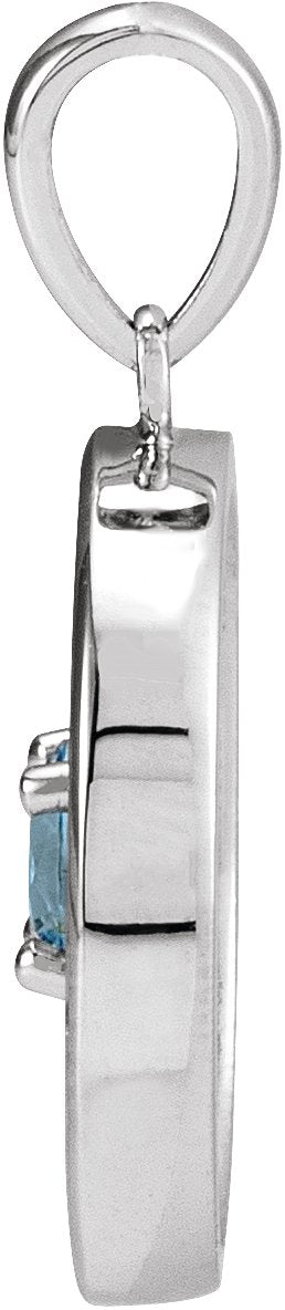 14K Gold Round Natural Aquamarine & Natural Diamond Accented Disc Necklace or Pendant - White Gold - view 2