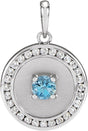 Platinum Round Natural Aquamarine & Natural Diamond Accented Disc Necklace or Pendant