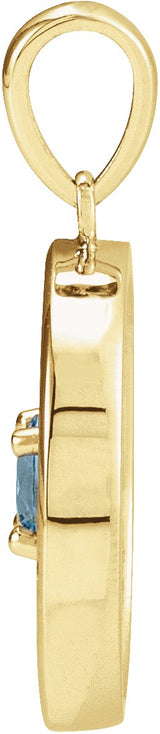 14K Gold Round Natural Aquamarine & Natural Diamond Accented Disc Necklace or Pendant - Yellow Gold - view 2