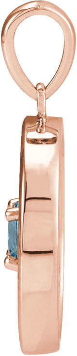 14K Gold Round Natural Aquamarine & Natural Diamond Accented Disc Necklace or Pendant - Rose Gold - view 2
