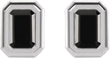 Platinum Natural Black Onyx Emerald Solitaire Earrings - view 5