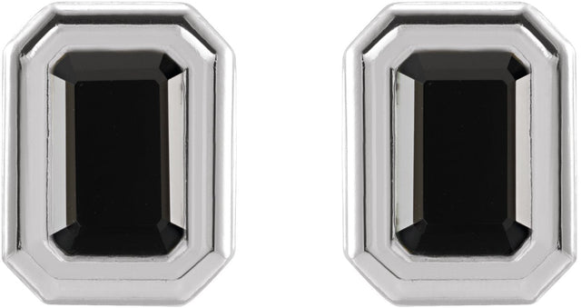 Platinum Natural Black Onyx Emerald Solitaire Earrings - view 5