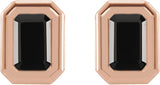 14K Gold Natural Black Onyx Emerald Solitaire Earrings - Rose Gold - view 5