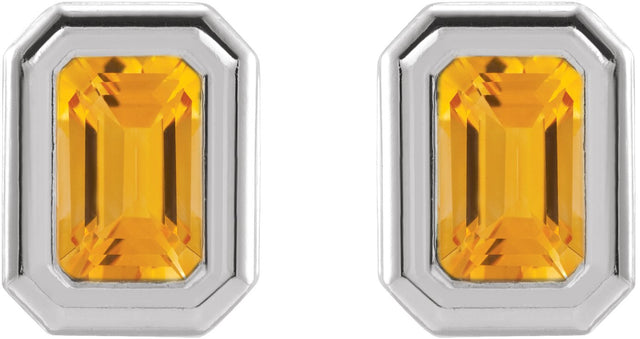 14K Gold Natural Citrine Emerald Solitaire Earrings - White Gold - view 4