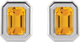 Platinum Natural Citrine Emerald Solitaire Earrings - view 5