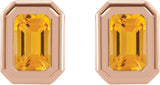14K Gold Natural Citrine Emerald Solitaire Earrings - Rose Gold - view 5