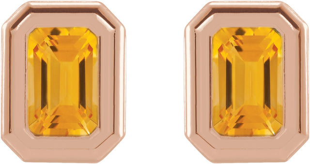 14K Gold Natural Citrine Emerald Solitaire Earrings - Rose Gold - view 5