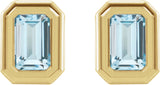 14K Gold Natural Sky Blue Topaz Emerald Solitaire Earrings - Yellow Gold - view 4