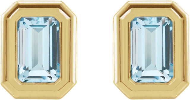 14K Gold Natural Sky Blue Topaz Emerald Solitaire Earrings - Yellow Gold - view 4