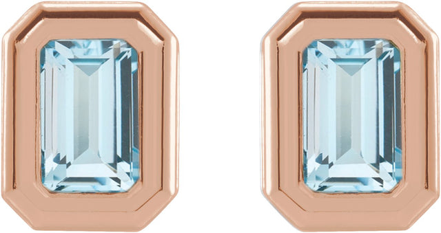 14K Gold Natural Sky Blue Topaz Emerald Solitaire Earrings - Rose Gold - view 5