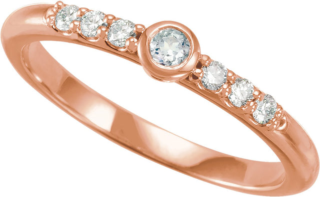 14K Gold Round Natural Blue Sheen Moonstone & Natural Diamond Stackable Bezel-Set Ring - Rose Gold - view 3