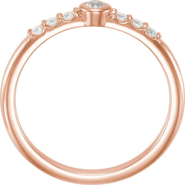 14K Gold Round Natural Blue Sheen Moonstone & Natural Diamond Stackable Bezel-Set Ring - Rose Gold - view 2