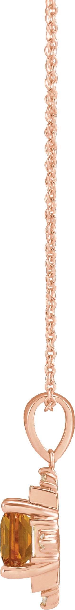 14K Gold Square Natural Citrine & Natural Diamond Geometric Necklace or Pendant - Rose Gold - view 2