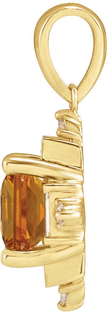 14K Gold Square Natural Citrine & Natural Diamond Geometric Necklace or Pendant - Yellow Gold - view 2