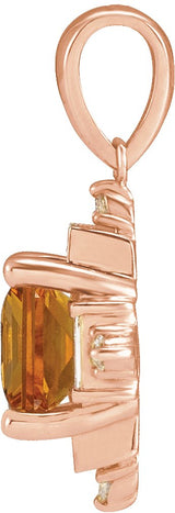 14K Gold Square Natural Citrine & Natural Diamond Geometric Necklace or Pendant - Rose Gold - view 2