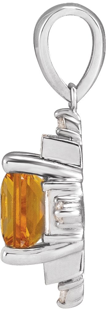Platinum Square Natural Citrine & Natural Diamond Geometric Necklace or Pendant - view 2
