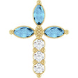 14K Gold Marquise Natural Aquamarine & Natural Diamond Cross Necklace or Pendant - Yellow Gold
