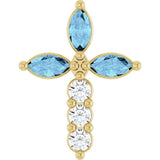 14K Gold Marquise Natural Aquamarine & Natural Diamond Cross Necklace or Pendant - Yellow Gold