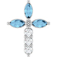Platinum Marquise Natural Aquamarine & Natural Diamond Cross Necklace or Pendant