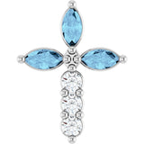 Platinum Marquise Natural Aquamarine & Natural Diamond Cross Necklace or Pendant