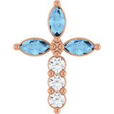14K Gold Marquise Natural Aquamarine & Natural Diamond Cross Necklace or Pendant - Rose Gold