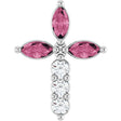 Platinum Marquise Natural Pink Tourmaline & Natural Diamond Cross Necklace or Pendant